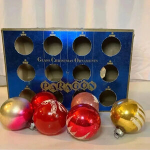 Vintage Christmas Glass Ornaments 2 Shiny Brite 4 Multicolor Paragon Box Holiday